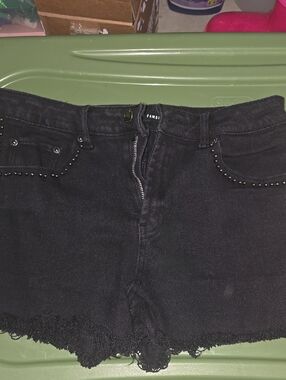 Almost Famous Black Distressed Denim Shorts with Stud Trim